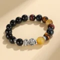 999 Silver Pixiu Black Agates Bracelet